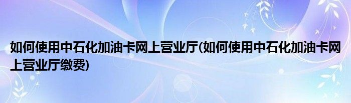 如何使用中石化加油卡网上营业厅(如何使用中石化加油卡网上营业厅缴费)