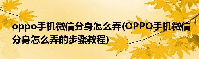 oppo手机微信分身怎么弄(OPPO手机微信分身怎么弄的步骤教程)