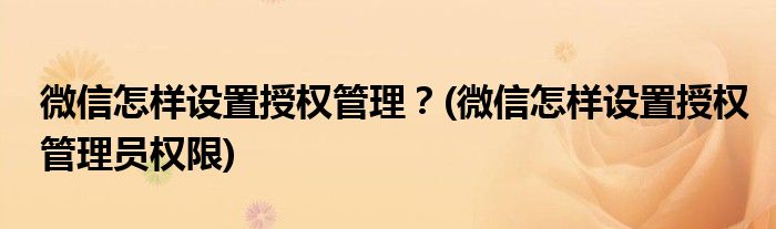 微信怎样设置授权管理？(微信怎样设置授权管理员权限)