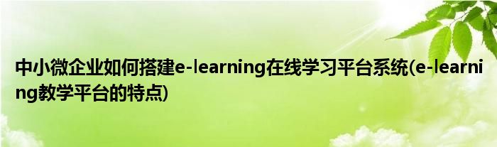 中小微企业如何搭建e-learning在线学习平台系统(e-learning教学平台的特点)