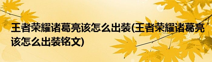 王者荣耀诸葛亮该怎么出装(王者荣耀诸葛亮该怎么出装铭文)