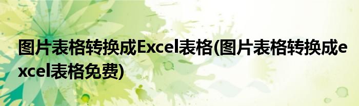 表格转换成图片免费excelExcel