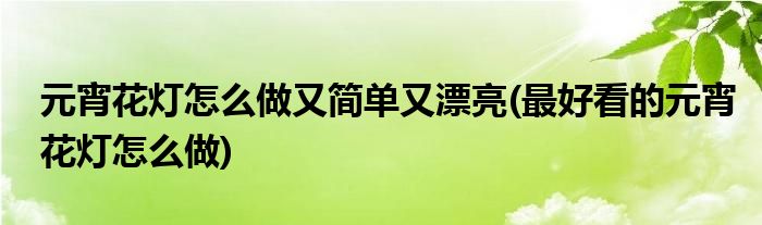 元宵花灯怎么做又简单又漂亮(最好看的元宵花灯怎么做)