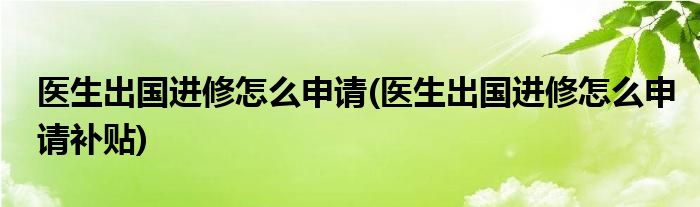 医生出国进修怎么申请(医生出国进修怎么申请补贴)