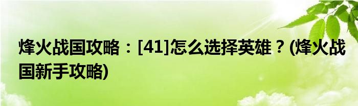 烽火战国攻略：[41]怎么选择英雄？(烽火战国新手攻略)