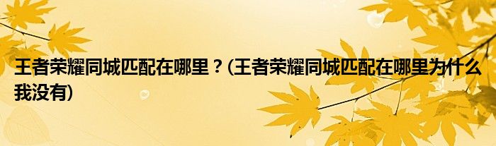 王者荣耀同城匹配在哪里？(王者荣耀同城匹配在哪里为什么我没有)