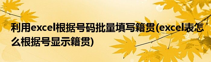 利用excel根据号码批量填写籍贯(excel表怎么根据号显示籍贯)