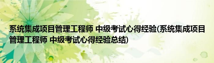 系统集成项目管理工程师 中级考试心得经验(系统集成项目管理工程师 中级考试心得经验总结)