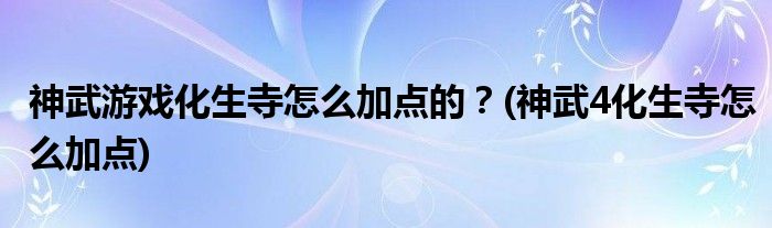 神武游戏化生寺怎么加点的？(神武4化生寺怎么加点)