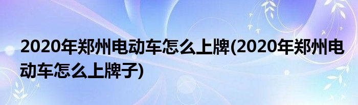 2020年郑州电动车怎么上牌(2020年郑州电动车怎么上牌子)