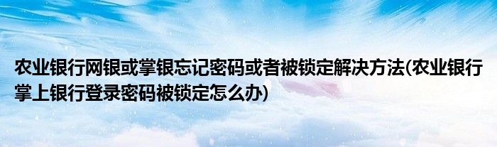 农业银行网银或掌银忘记密码或者被锁定解决方法(农业银行掌上银行登录密码被锁定怎么办)