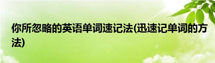 你所忽略的英语单词速记法(迅速记单词的方法)