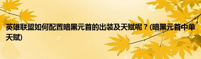 英雄联盟如何配置暗黑元首的出装及天赋呢？(暗黑元首中单天赋)