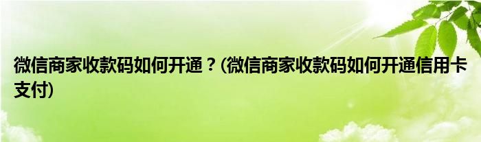 微信商家收款码如何开通？(微信商家收款码如何开通信用卡支付)