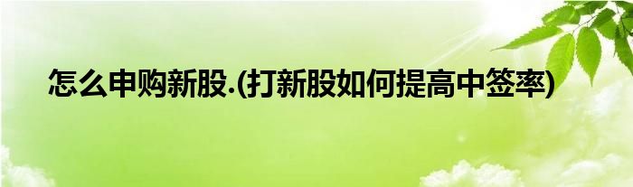 怎么申购新股.(打新股如何提高中签率)