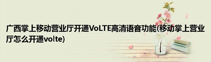 广西掌上移动营业厅开通VoLTE高清语音功能(移动掌上营业厅怎么开通volte)