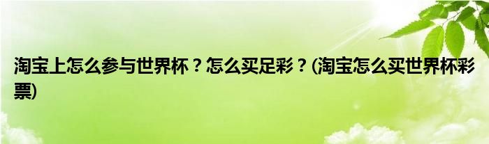 淘宝上怎么参与世界杯？怎么买足彩？(淘宝怎么买世界杯彩票)