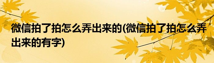 微信拍了拍怎么弄出来的(微信拍了拍怎么弄出来的有字)