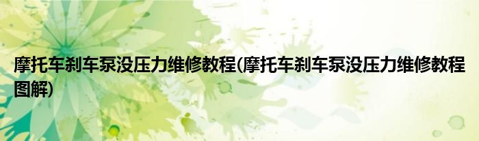 摩托车刹车泵没压力维修教程(摩托车刹车泵没压力维修教程图解)