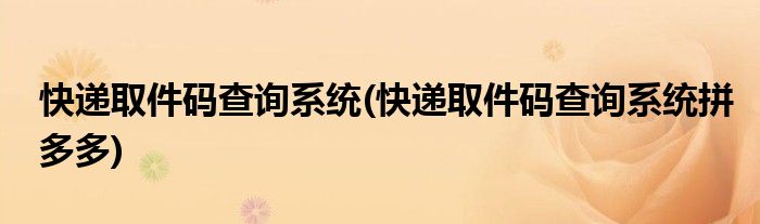 快递取件码查询系统(快递取件码查询系统拼多多)