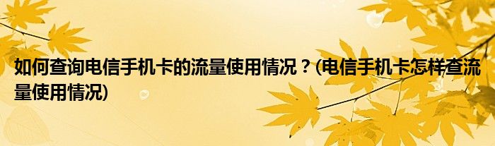 如何查询电信手机卡的流量使用情况？(电信手机卡怎样查流量使用情况)