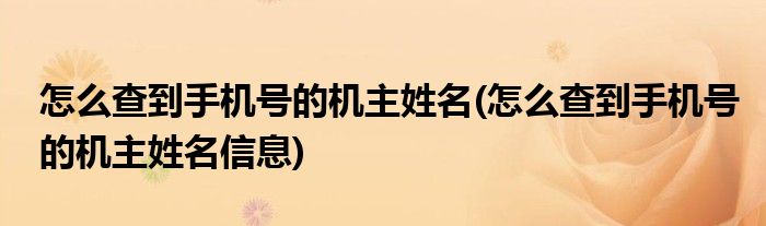 怎么查到手机号的机主姓名(怎么查到手机号的机主姓名信息)