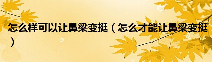 怎么样可以让鼻梁变挺（怎么才能让鼻梁变挺）