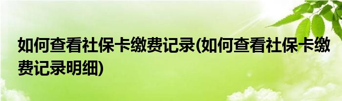 如何查看社保卡缴费记录(如何查看社保卡缴费记录明细)