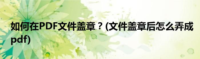 如何在PDF文件盖章？(文件盖章后怎么弄成pdf)