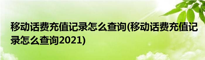移动话费充值记录怎么查询(移动话费充值记录怎么查询2021)