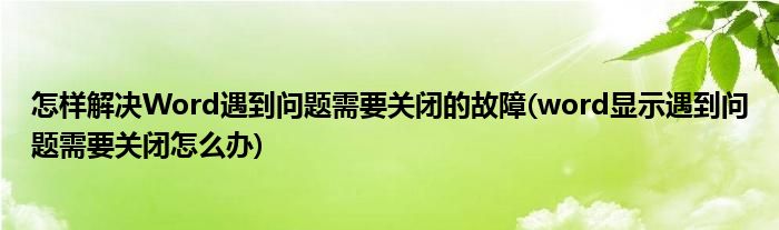 怎样解决Word遇到问题需要关闭的故障(word显示遇到问题需要关闭怎么办)
