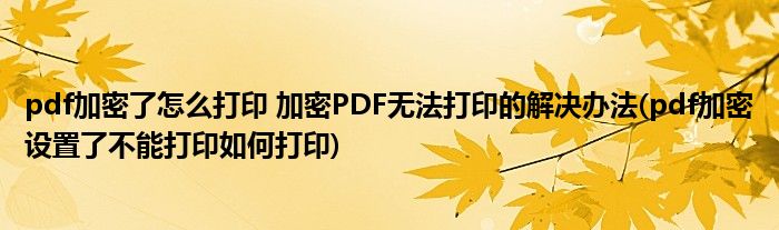 pdf加密了怎么打印 加密PDF无法打印的解决办法(pdf加密设置了不能打印如何打印)