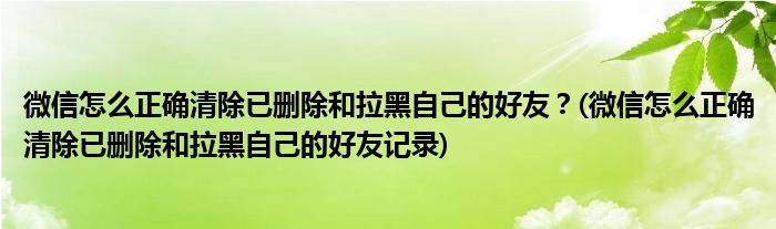 微信怎么正确清除已删除和拉黑自己的好友？(微信怎么正确清除已删除和拉黑自己的好友记录)