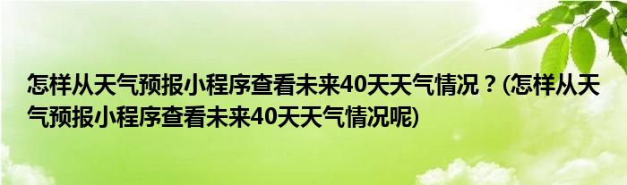 怎样从天气预报小程序查看未来40天天气情况？(怎样从天气预报小程序查看未来40天天气情况呢)