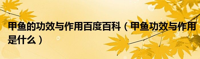 甲鱼的功效与作用百度百科（甲鱼功效与作用是什么）
