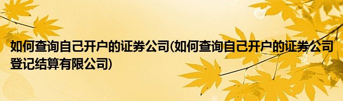 如何查询自己开户的证券公司(如何查询自己开户的证券公司登记结算有限公司)