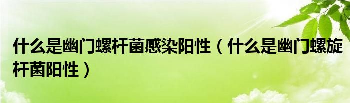 什么是幽门螺杆菌感染阳性（什么是幽门螺旋杆菌阳性）