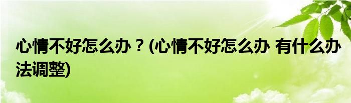 心情不好怎么办？(心情不好怎么办 有什么办法调整)