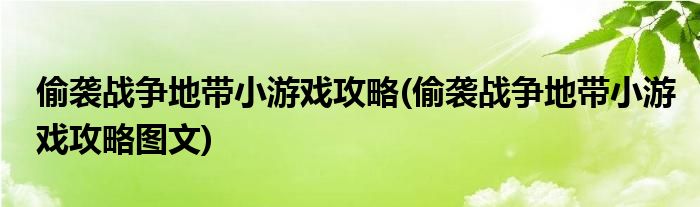 偷袭战争地带小游戏攻略(偷袭战争地带小游戏攻略图文)