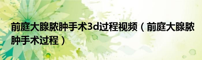 前庭大腺脓肿手术3d过程视频（前庭大腺脓肿手术过程）