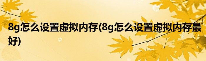 8g怎么设置虚拟内存(8g怎么设置虚拟内存最好)