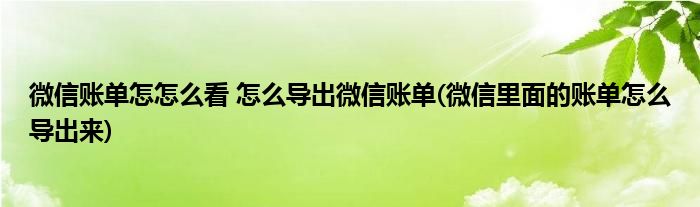 微信账单怎怎么看 怎么导出微信账单(微信里面的账单怎么导出来)