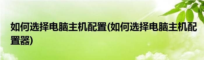 如何选择电脑主机配置(如何选择电脑主机配置器)