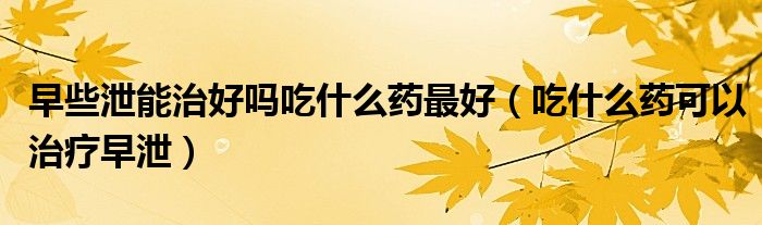 早些泄能治好吗吃什么药最好（吃什么药可以治疗早泄）