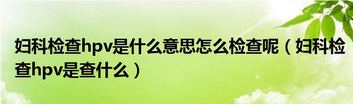 妇科检查hpv是什么意思怎么检查呢（妇科检查hpv是查什么）