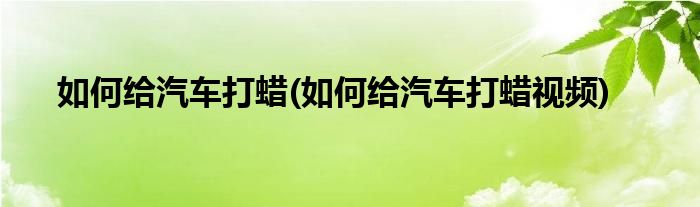 如何给汽车打蜡(如何给汽车打蜡视频)