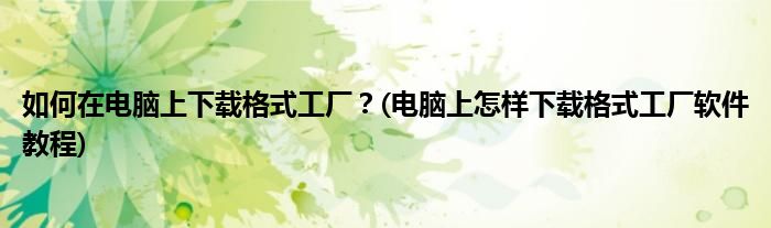 如何在电脑上下载格式工厂？(电脑上怎样下载格式工厂软件教程)