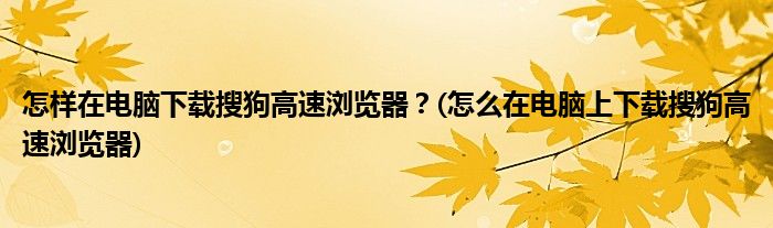怎样在电脑下载搜狗高速浏览器？(怎么在电脑上下载搜狗高速浏览器)