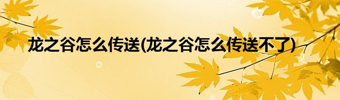 龙之谷怎么传送(龙之谷怎么传送不了)