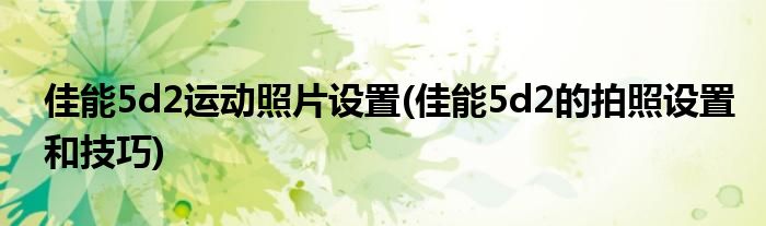 佳能5d2运动照片设置(佳能5d2的拍照设置和技巧)